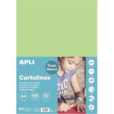 APLI 14232-50 feuilles de papier cartonné Couleur : Vert Clair Format : A4 APLI 14232-50 feuilles de papier cartonné Couleur : Vert Clair Format : A4