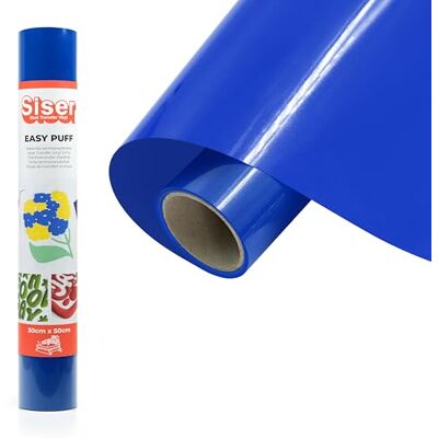 SISER Easy Puff Vinyle thermotransférable Royal Blue 50 x 30 cm, thermovinyle effet 3D, compatible avec traceur de coupe SISER Easy Puff Vinyle thermotransférable Royal Blue 50 x 30 cm, thermovinyle effet 3D, compatible avec traceur de coupe