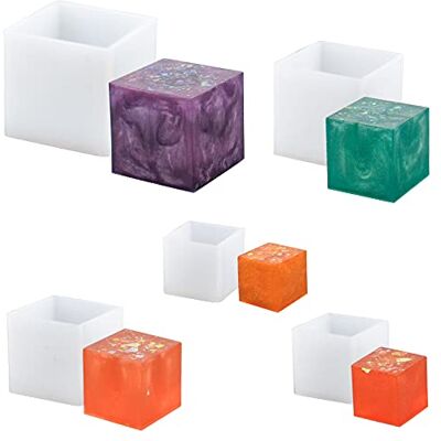 WANDIC Moule de résine carré, 5 PCS 5 Tailles de Cube Silicone Moulds, Outils de Moulage pour la pâte polymère, Fabrication Artisanale, Résine Epoxy, Fabrication de Bijoux WANDIC Moule de résine carré, 5 PCS 5 Tailles de Cube Silicone Moulds, Outils de Moulage pour la pâte polymère, Fabrication Artisanale, Résine Epoxy, Fabrication de Bijoux