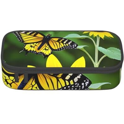 BGSHJVF Trousse haute capacité avec imprimé tournesol et papillons en tissu Oxford, pour crayons, stylos, plusieurs compartiments, design élégant BGSHJVF Trousse haute capacité avec imprimé tournesol et papillons en tissu Oxford, pour crayons, stylos, plusieurs compartiments, design élégant