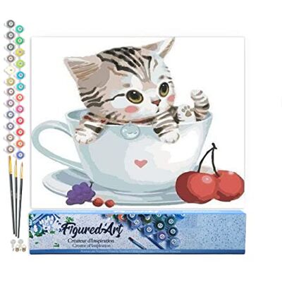 ART Peinture par Numéros Chat et Cerises Taille 40x50cm sans châssis en Bois ART Peinture par Numéros Chat et Cerises Taille 40x50cm sans châssis en Bois