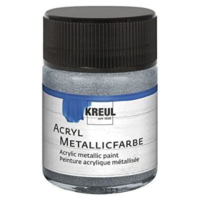 KREUL 77572 – Peinture acrylique métallisée 50 ml en verre argenté, peinture acrylique glamour avec effet métallique à base d'eau, couvrante crémeuse, séchage rapide et imperméable KREUL 77572 – Peinture acrylique métallisée 50 ml en verre argenté, peinture acrylique glamour avec effet métallique à base d'eau, couvrante crémeuse, séchage rapide et imperméable