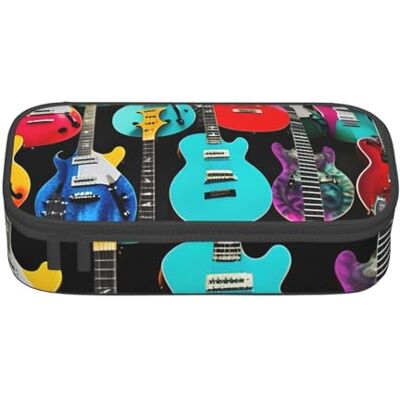 BGSHJVF Trousse à crayons haute capacité avec imprimé guitares colorées, tissu Oxford, crayons, stylos, plusieurs compartiments, design élégant BGSHJVF Trousse à crayons haute capacité avec imprimé guitares colorées, tissu Oxford, crayons, stylos, plusieurs compartiments, design élégant