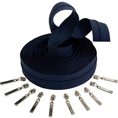 AERZETIX C62539x5-C62950x10 Kit de Fermeture éclair à glissière Spirale 5m N°3 Couleur: Bleu foncé + 10 curseurs N°3 Non verrouillables Couleur: Argent en métal mercerie Couture AERZETIX C62539x5-C62950x10 Kit de Fermeture éclair à glissière Spirale 5m N°3 Couleur: Bleu foncé + 10 curseurs N°3 Non verrouillables Couleur: Argent en métal mercerie Couture