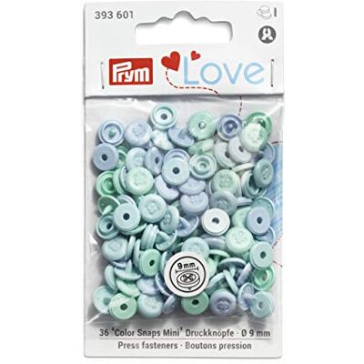 Prym Coudre 393601 Boutons Pression « Color Snaps Mini » Optique Couture, Love, Bleu Clair, Plastic, Light Turquoise, Blue, Light Blue, 9 mm Prym Coudre 393601 Boutons Pression « Color Snaps Mini » Optique Couture, Love, Bleu Clair, Plastic, Light Turquoise, Blue, Light Blue, 9 mm