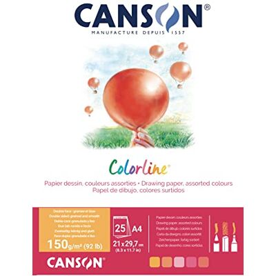 Canson Colorline Bloc 25 feuilles de papier dessin couleur A4-150g/m² Assortiment jaune/rose/rouge Canson Colorline Bloc 25 feuilles de papier dessin couleur A4-150g/m² Assortiment jaune/rose/rouge