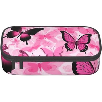 BGSHJVF Trousse à crayons haute capacité en tissu Oxford avec motifs papillons roses et carreaux sans couture BGSHJVF Trousse à crayons haute capacité en tissu Oxford avec motifs papillons roses et carreaux sans couture