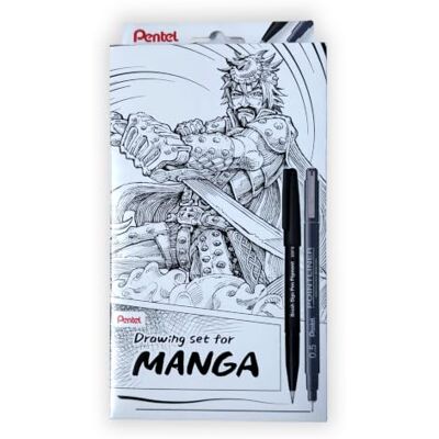 Pentel Pochette Manga Essentials, 3 Feutres fins + 2 Feutres pinceau Pentel Pochette Manga Essentials, 3 Feutres fins + 2 Feutres pinceau