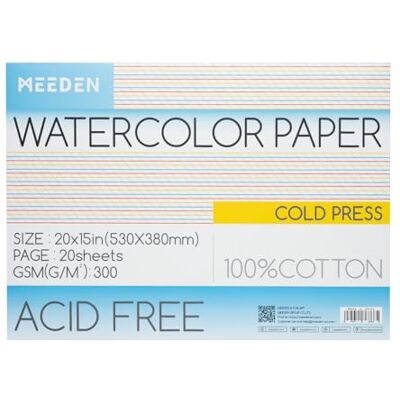 MEEDEN Bloc de papier aquarelle 100 % coton Avec 20 feuilles 300 g/m² Papier d'art sans acide Pour aquarelle, gouache, encre et plus encore 53 x 38 cm MEEDEN Bloc de papier aquarelle 100 % coton Avec 20 feuilles 300 g/m² Papier d'art sans acide Pour aquarelle, gouache, encre et plus encore 53 x 38 cm