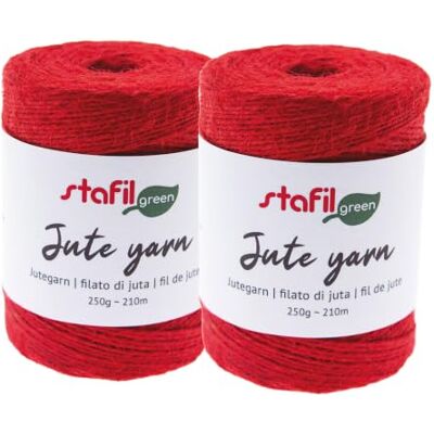 Stafil Lot de 2 pelotes de fil de jute, diamètre 2 mm, 250 g, 210 m, couleur rouge Stafil Lot de 2 pelotes de fil de jute, diamètre 2 mm, 250 g, 210 m, couleur rouge