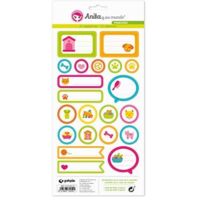 Anita y Su Mundo Collection Mascotas Planches d'autocollants 21 motifs par feuille Papier Multicolore 15 x 32 cm Anita y Su Mundo Collection Mascotas Planches d'autocollants 21 motifs par feuille Papier Multicolore 15 x 32 cm