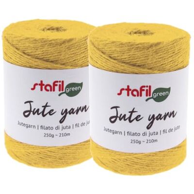 Stafil Lot de 2 pelotes de fil de jute, diamètre 2 mm, 250 g, 210 m, couleur jaune Stafil Lot de 2 pelotes de fil de jute, diamètre 2 mm, 250 g, 210 m, couleur jaune