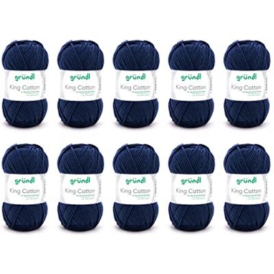 Gründl King Cotton Fil à tricoter et crochet doux et volumineux 55% polyacrylique et 45% coton 50 g/78 m Épaisseur des aiguilles : 6-7, 10 x 50 g Marine Gründl King Cotton Fil à tricoter et crochet doux et volumineux 55% polyacrylique et 45% coton 50 g/78 m Épaisseur des aiguilles : 6-7, 10 x 50 g Marine