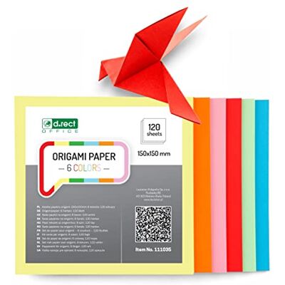 D.RECT Lot de 120 feuilles de papier origami double face 15 x 15 cm 150 x 150 mm 6 couleurs D.RECT Lot de 120 feuilles de papier origami double face 15 x 15 cm 150 x 150 mm 6 couleurs