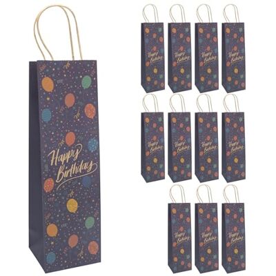 Idena 30400–12 – Lot de 12 sacs pour bouteille « Happy Birthday », 12 x 10 x 39 cm, sacs en papier pour anniversaire Idena 30400–12 – Lot de 12 sacs pour bouteille « Happy Birthday », 12 x 10 x 39 cm, sacs en papier pour anniversaire