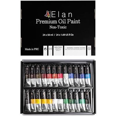Elan Peinture à l'Huile 24 Tubes de 50ml Kit de Peinture sur Toile pour Adultes Oil Paint Set Elan Peinture à l'Huile 24 Tubes de 50ml Kit de Peinture sur Toile pour Adultes Oil Paint Set