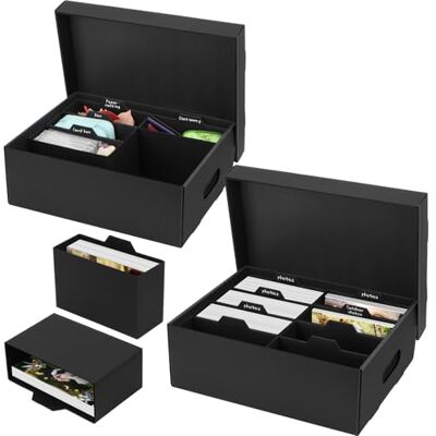 BILIPLE Lot de 2 boîtes de rangement pour photos avec couvercle pour photos de 10 x 15 cm Noir Album photo Organiseur en carton pour artisanat, autocollants, photos BILIPLE Lot de 2 boîtes de rangement pour photos avec couvercle pour photos de 10 x 15 cm Noir Album photo Organiseur en carton pour artisanat, autocollants, photos