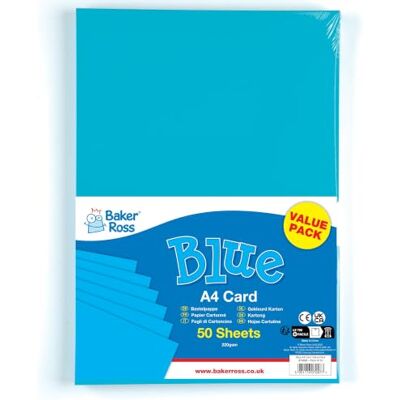 Baker Ross Lot de 50 Cartes A4 de Couleur Bleue (220 g/m²) pour Loisirs créatifs pour Enfants, Collage, modélisme, EV868, Coloris Assortis Baker Ross Lot de 50 Cartes A4 de Couleur Bleue (220 g/m²) pour Loisirs créatifs pour Enfants, Collage, modélisme, EV868, Coloris Assortis