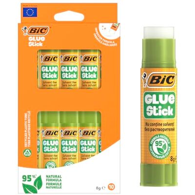 BIC Glue Sticks 8g, 95% Natural Formula in Twist-Up Tube for Crafting Pack of 10 BIC Glue Sticks 8g, 95% Natural Formula in Twist-Up Tube for Crafting Pack of 10