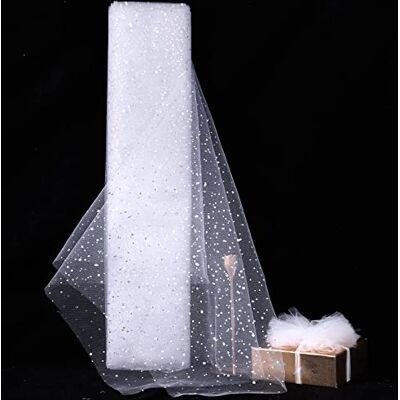 HAVII Rouleaux de tulle à paillettes blanches pour tutus, jupes, robes, travaux manuels, décoration de fête d'anniversaire, de mariage 137,2 cm x 9,1 m HAVII Rouleaux de tulle à paillettes blanches pour tutus, jupes, robes, travaux manuels, décoration de fête d'anniversaire, de mariage 137,2 cm x 9,1 m