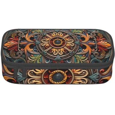 BGSHJVF Trousse à crayons haute capacité en tissu Oxford avec motif médaillon, plusieurs compartiments, design élégant BGSHJVF Trousse à crayons haute capacité en tissu Oxford avec motif médaillon, plusieurs compartiments, design élégant