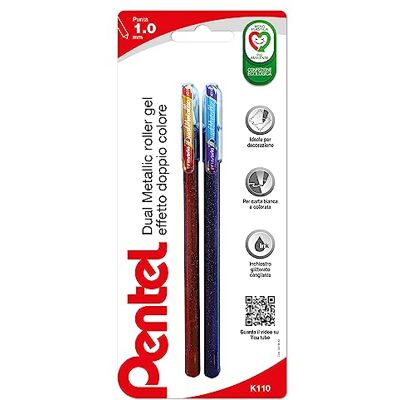 Pentel K110 Hybrid Dual Metallic 1 pc Violet+Bleu Métallisé/1 pc Orange+Jaune Métallique Pentel K110 Hybrid Dual Metallic 1 pc Violet+Bleu Métallisé/1 pc Orange+Jaune Métallique
