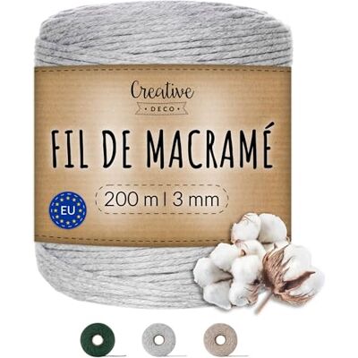 Creative 3mm x 200m Corde Macramé Gris Clair Fil de Coton et Polyester +/- 0.5 mm d’Épaisseur 30 Plis Ficelle Cordelette Naturel Cuisine Jardin Jardinage Emballage Cadeau Bricolage Creative 3mm x 200m Corde Macramé Gris Clair Fil de Coton et Polyester +/- 0.5 mm d’Épaisseur 30 Plis Ficelle Cordelette Naturel Cuisine Jardin Jardinage Emballage Cadeau Bricolage