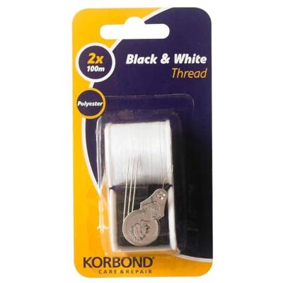 KORBOND Lot de 2 fils noirs et blancs – 110790, 100 m KORBOND Lot de 2 fils noirs et blancs – 110790, 100 m
