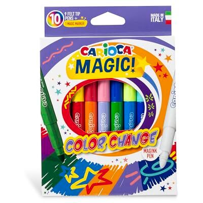 CARIOCA Feutres à Couleurs Changeantes, 9 Feutres et 1 Feutre Magink, 18 Couleurs Disponibles, Adapté aux Enfants, Pointe Bloquée et Capuchon Ventilé CARIOCA Feutres à Couleurs Changeantes, 9 Feutres et 1 Feutre Magink, 18 Couleurs Disponibles, Adapté aux Enfants, Pointe Bloquée et Capuchon Ventilé