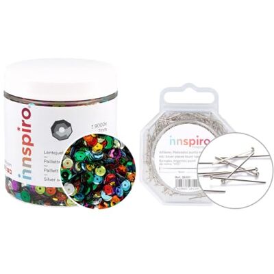 INNSPIRO Set de paillettes argentées mélange 120 g 7 mm et épingles pointe émoussée 500u. INNSPIRO Set de paillettes argentées mélange 120 g 7 mm et épingles pointe émoussée 500u.