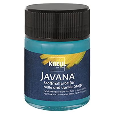 KREUL Javana Peinture pour Tissus clairs et foncés, Couleur Brillante à Base d'eau avec caractère pâteux, Verre de 50 ML, Turquoise, Set de 50 Pièces KREUL Javana Peinture pour Tissus clairs et foncés, Couleur Brillante à Base d'eau avec caractère pâteux, Verre de 50 ML, Turquoise, Set de 50 Pièces
