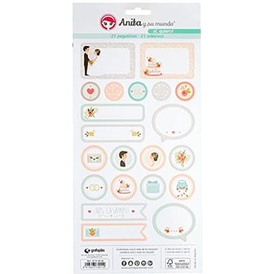 Anita y Su Mundo Collection Oui Je veux des feuilles d'autocollants, 21 motifs par feuille, papier, multicolore, 15 x 32 cm Anita y Su Mundo Collection Oui Je veux des feuilles d'autocollants, 21 motifs par feuille, papier, multicolore, 15 x 32 cm