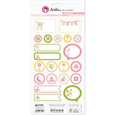 Anita y Su Mundo Collection Rose Bébé Feuilles d'autocollants 21 motifs par feuille Papier Multicolore 15 x 32 cm Anita y Su Mundo Collection Rose Bébé Feuilles d'autocollants 21 motifs par feuille Papier Multicolore 15 x 32 cm