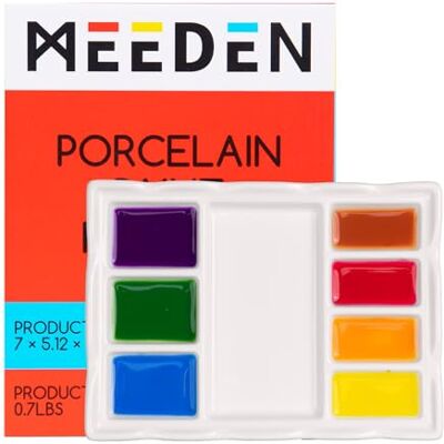 MEEDEN Palette de peinture d'artiste en céramique à 8 puits avec porte-pinceaux, plateau de mélange en porcelaine pour aquarelle, gouache, peinture acrylique, 17,8 x 13,2 x 1,5 cm MEEDEN Palette de peinture d'artiste en céramique à 8 puits avec porte-pinceaux, plateau de mélange en porcelaine pour aquarelle, gouache, peinture acrylique, 17,8 x 13,2 x 1,5 cm