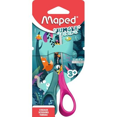 Maped – Ciseaux pour enfants – Ciseaux Jungle fever – Ciseaux à bouts ronds – Lames 12 cm en acier inoxydable – Anneaux ergonomiques 3D Maped – Ciseaux pour enfants – Ciseaux Jungle fever – Ciseaux à bouts ronds – Lames 12 cm en acier inoxydable – Anneaux ergonomiques 3D