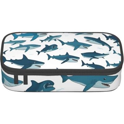 BGSHJVF Trousse à crayons haute capacité en tissu Oxford avec motifs de requins avec différents gestes imprimés, plusieurs compartiments, design élégant BGSHJVF Trousse à crayons haute capacité en tissu Oxford avec motifs de requins avec différents gestes imprimés, plusieurs compartiments, design élégant