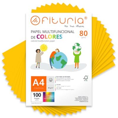 OFITURIA Lot de 100 feuilles de papier coloré A4 80 g Pour travaux manuels, imprimante, scrapbooking Idéal origami, papyroflexie, bureau et école (doré, 100 h) OFITURIA Lot de 100 feuilles de papier coloré A4 80 g Pour travaux manuels, imprimante, scrapbooking Idéal origami, papyroflexie, bureau et école (doré, 100 h)