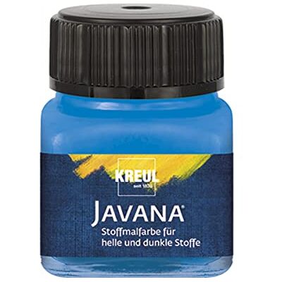 KREUL Javana 90956 Peinture pour tissus clairs et foncés, verre bleu, 20 ml, peinture brillante à base d'eau, caractère pâteux, pour tamponner et pochoir, lavable après fixation KREUL Javana 90956 Peinture pour tissus clairs et foncés, verre bleu, 20 ml, peinture brillante à base d'eau, caractère pâteux, pour tamponner et pochoir, lavable après fixation