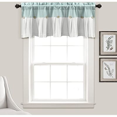 Lush Decor Cantonnière à boutons en lin pour fenêtres – Cantonnière de cuisine rustique pour fenêtres – Design plissé avec boutons en cosse de noix de coco – 132,1 x 45,7 cm (l x L), bleu et blanc Lush Decor Cantonnière à boutons en lin pour fenêtres – Cantonnière de cuisine rustique pour fenêtres – Design plissé avec boutons en cosse de noix de coco – 132,1 x 45,7 cm (l x L), bleu et blanc
