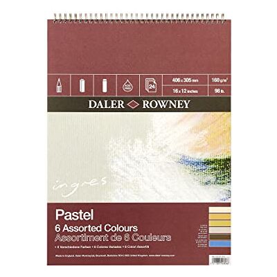 Daler Rowney Ingres Bloc de Papier à Spirale 16 g/m² 40,6 x 30,5 cm Pastel Texture Vernie 6 Couleurs Assorties 24 Feuilles Idéal pour Les Artistes Professionnels Daler Rowney Ingres Bloc de Papier à Spirale 16 g/m² 40,6 x 30,5 cm Pastel Texture Vernie 6 Couleurs Assorties 24 Feuilles Idéal pour Les Artistes Professionnels