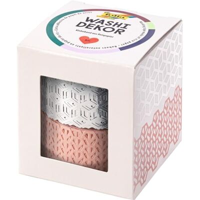 Folia 29202 – Lot de 2 bordures en papier de riz rose/argent, env. 25 mm x 5 m, colle sur de nombreuses surfaces, amovibles sans laisser de traces pour décorer et décorer Folia 29202 – Lot de 2 bordures en papier de riz rose/argent, env. 25 mm x 5 m, colle sur de nombreuses surfaces, amovibles sans laisser de traces pour décorer et décorer