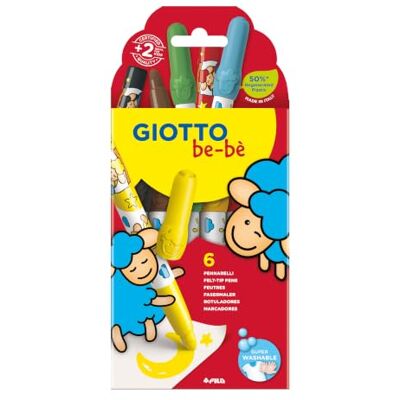 GIOTTO be-bè Lot de 6 feutres de couleurs assorties, super lavables, parfaits pour les jeunes enfants GIOTTO be-bè Lot de 6 feutres de couleurs assorties, super lavables, parfaits pour les jeunes enfants