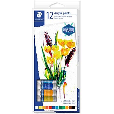 Staedtler Peinture acrylique de qualité professionnelle, Couleurs très pigmentées et faciles à mélanger, Étui carton avec 12 tubes de peinture aux couleurs vives et assorties, 8500 C12 Staedtler Peinture acrylique de qualité professionnelle, Couleurs très pigmentées et faciles à mélanger, Étui carton avec 12 tubes de peinture aux couleurs vives et assorties, 8500 C12