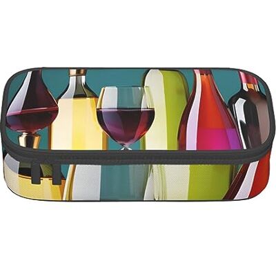 BGSHJVF Trousse à crayons haute capacité en tissu Oxford avec motif verres à cocktail et bouteille de vin, plusieurs compartiments, design élégant BGSHJVF Trousse à crayons haute capacité en tissu Oxford avec motif verres à cocktail et bouteille de vin, plusieurs compartiments, design élégant