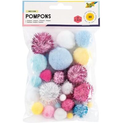 Folia 50312 – Pompons « Unicorn », 30 Petites Boules moelleuses Assorties dans différentes Tailles et Couleurs, idéal pour Les travaux manuels colorés, Multicolore Folia 50312 – Pompons « Unicorn », 30 Petites Boules moelleuses Assorties dans différentes Tailles et Couleurs, idéal pour Les travaux manuels colorés, Multicolore