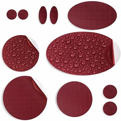 aZengear Patchs de réparation de doudoune Prédécoupés, autocollants, imperméables, résistants aux déchirures en nylon pour fixer des trous dans les vêtements (11 pièces, Bordeaux) aZengear Patchs de réparation de doudoune Prédécoupés, autocollants, imperméables, résistants aux déchirures en nylon pour fixer des trous dans les vêtements (11 pièces, Bordeaux)