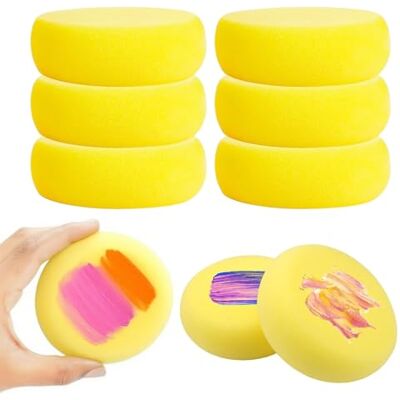 CensuobOB Lot de 6 éponges à peinture synthétiques, rondes, 7,5 cm, accessoires de peinture, éponges douces et absorbantes pour peinture, pinceau à tampons, pinceau éponge jaune pour travaux manuels, céramique CensuobOB Lot de 6 éponges à peinture synthétiques, rondes, 7,5 cm, accessoires de peinture, éponges douces et absorbantes pour peinture, pinceau à tampons, pinceau éponge jaune pour travaux manuels, céramique