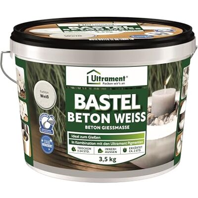 Ultrament Béton de bricolage pour coulée, béton de coulée, pour travaux manuels, béton créatif, étanche, pâte à couler, base de pigments, blanc, 3,5 kg Ultrament Béton de bricolage pour coulée, béton de coulée, pour travaux manuels, béton créatif, étanche, pâte à couler, base de pigments, blanc, 3,5 kg