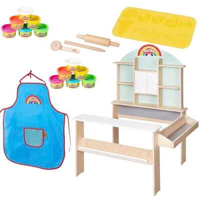 roba x Play-Doh Marché pour Enfants Set de Jeu en Bois Certifié FSC avec 12 Pots de Pâte à Modeler, 3 Outils en Bois, Tablier et Tapis Créatif 3D Éducatif et Ludique Dès 3 Ans roba x Play-Doh Marché pour Enfants Set de Jeu en Bois Certifié FSC avec 12 Pots de Pâte à Modeler, 3 Outils en Bois, Tablier et Tapis Créatif 3D Éducatif et Ludique Dès 3 Ans