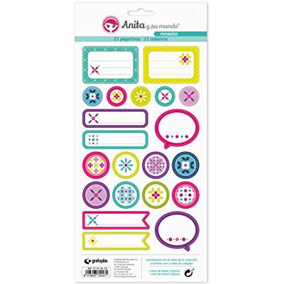 Anita y Su Mundo Collection Mosaïque Planches d'autocollants 21 motifs par feuille Papier Multicolore 15 x 32 cm Anita y Su Mundo Collection Mosaïque Planches d'autocollants 21 motifs par feuille Papier Multicolore 15 x 32 cm